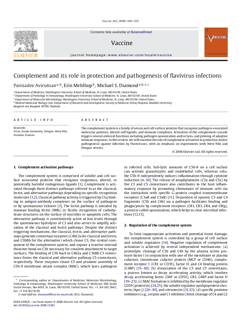 Complement and its role in protection and pathogenesis of flavivirus infections