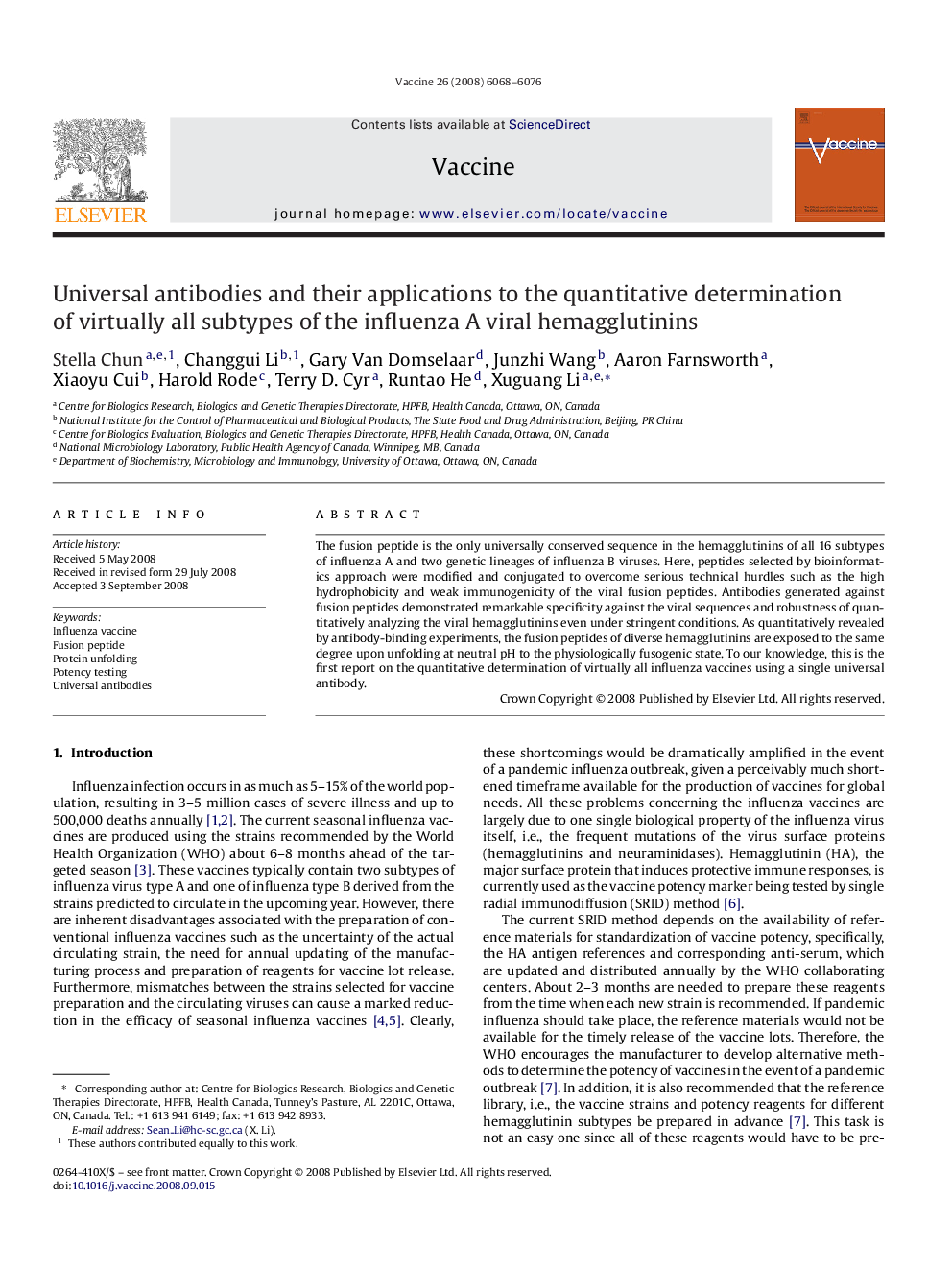 Universal antibodies and their applications to the quantitative determination of virtually all subtypes of the influenza A viral hemagglutinins