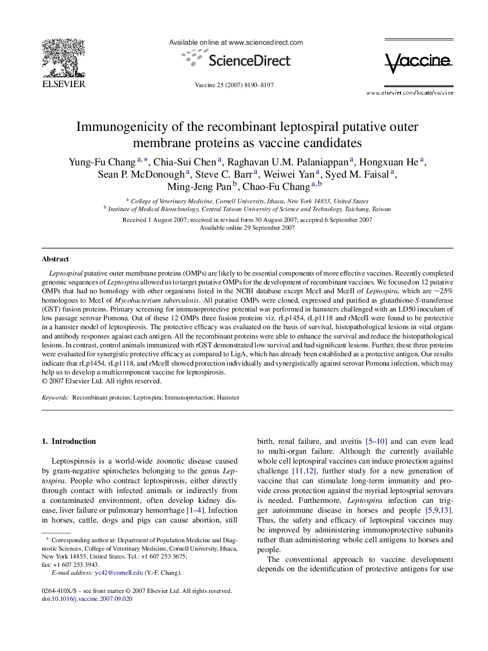 Immunogenicity of the recombinant leptospiral putative outer membrane proteins as vaccine candidates