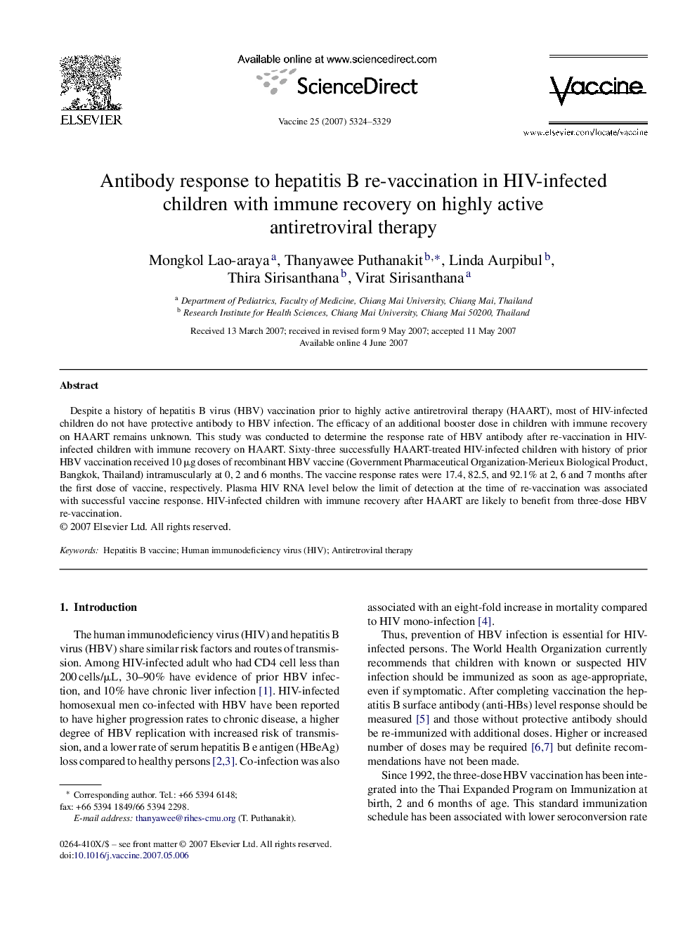 Antibody response to hepatitis B re-vaccination in HIV-infected children with immune recovery on highly active antiretroviral therapy