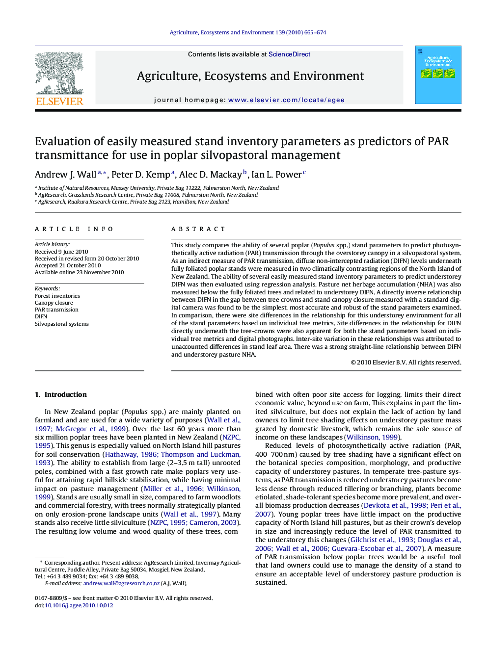 Evaluation of easily measured stand inventory parameters as predictors of PAR transmittance for use in poplar silvopastoral management