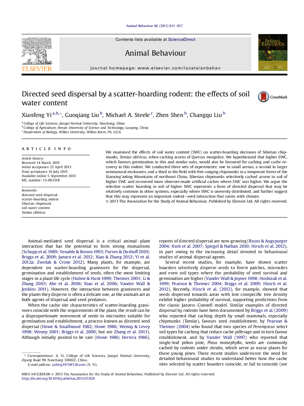 Directed seed dispersal by a scatter-hoarding rodent: the effects of soil water content