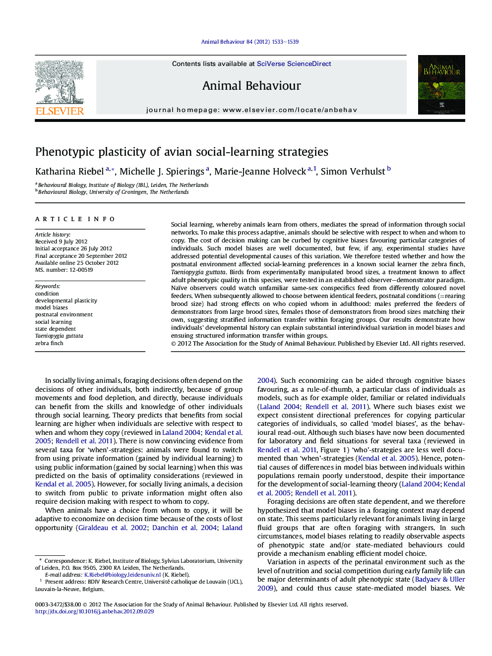 Phenotypic plasticity of avian social-learning strategies