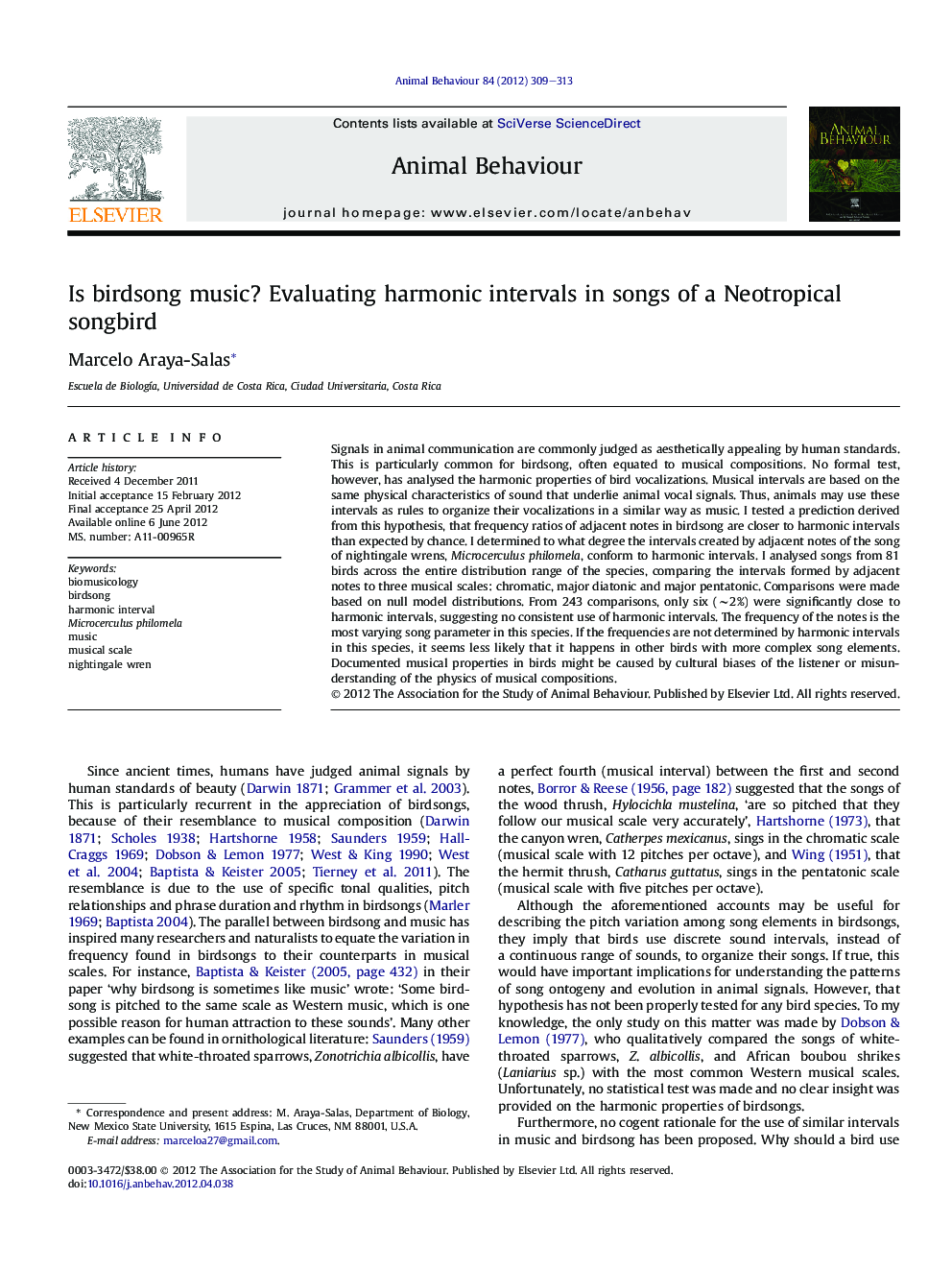 Is birdsong music? Evaluating harmonic intervals in songs of a Neotropical songbird