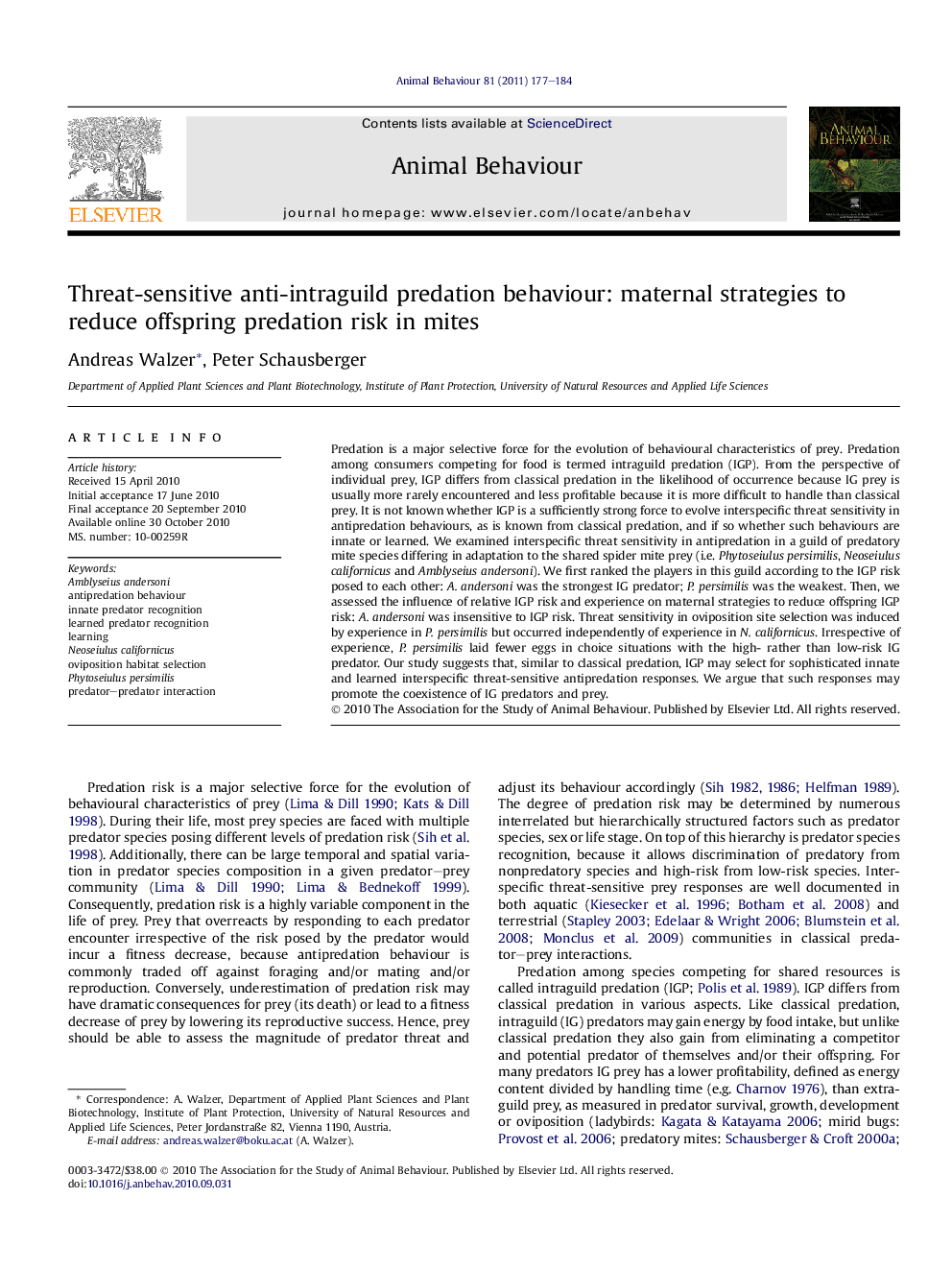 Threat-sensitive anti-intraguild predation behaviour: maternal strategies to reduce offspring predation risk in mites