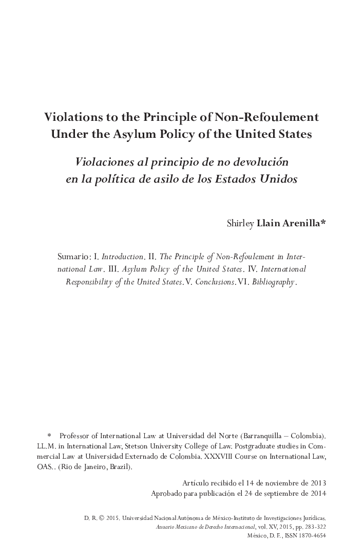 Violations to the Principle of Non-Refoulement Under the Asylum Policy of the United States