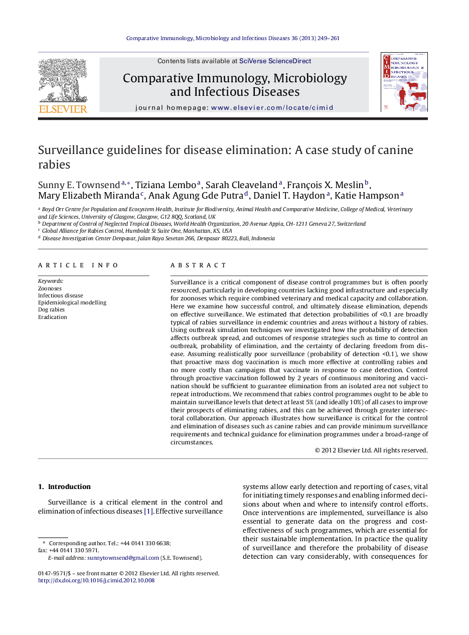 Surveillance guidelines for disease elimination: A case study of canine rabies