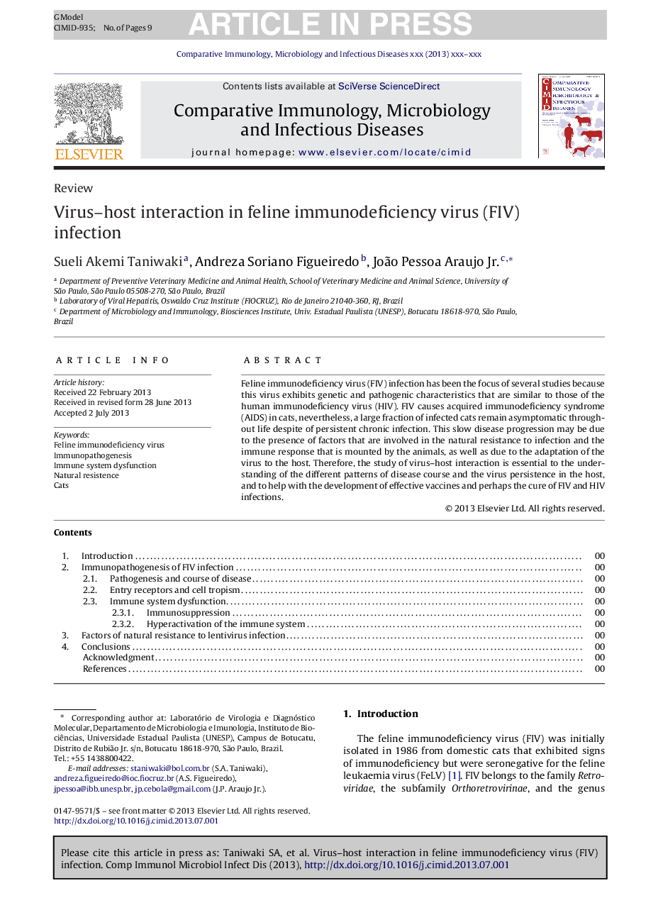 Virus-host interaction in feline immunodeficiency virus (FIV) infection