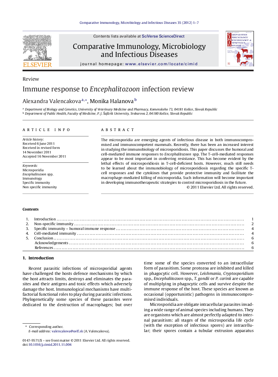 Immune response to Encephalitozoon infection review