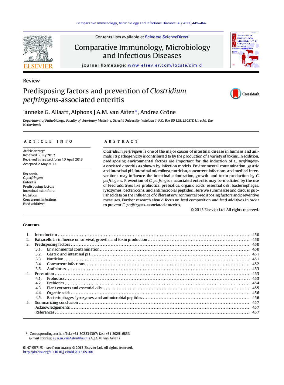 Predisposing factors and prevention of Clostridium perfringens-associated enteritis