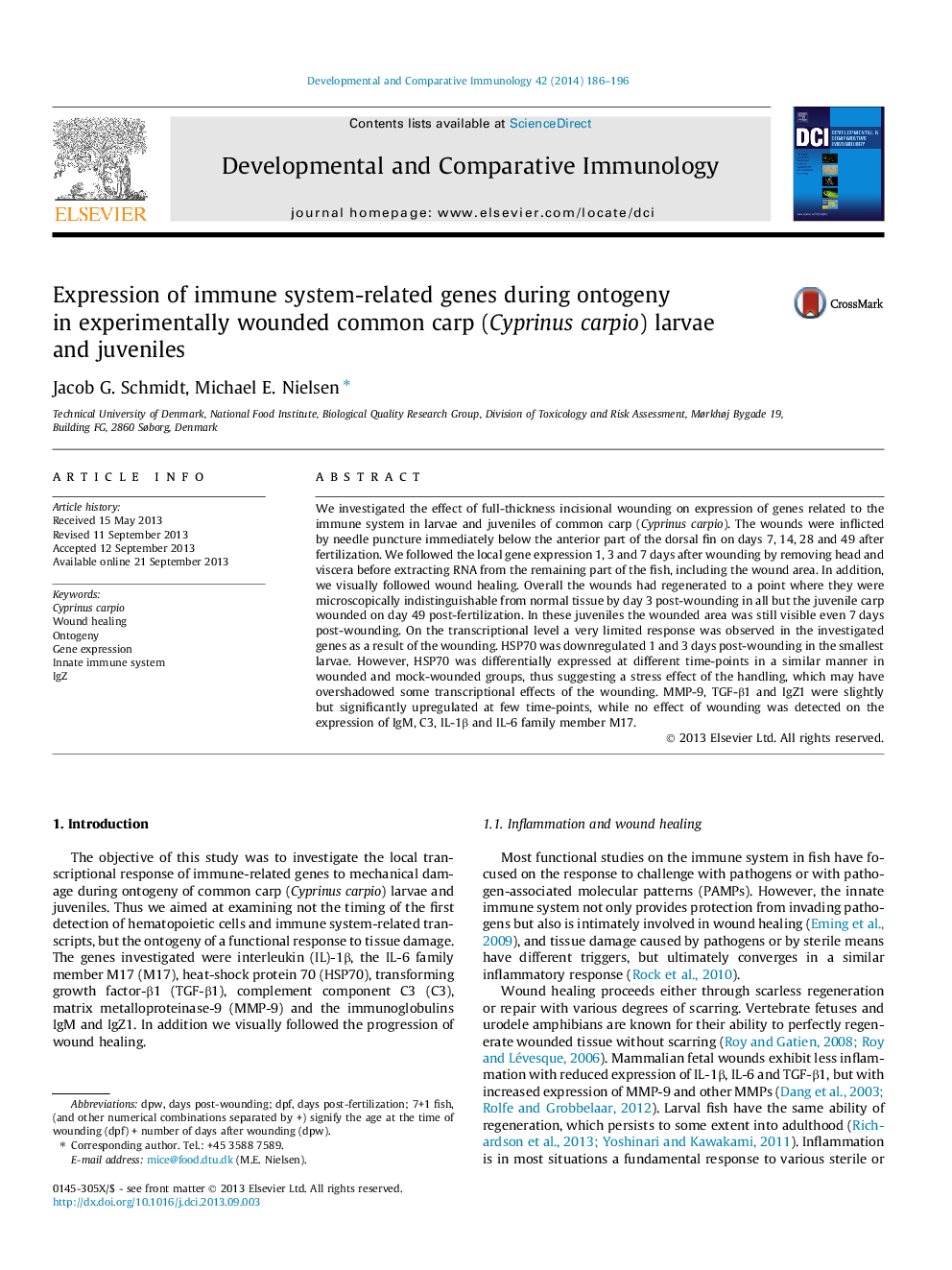 Expression of immune system-related genes during ontogeny in experimentally wounded common carp (Cyprinus carpio) larvae and juveniles