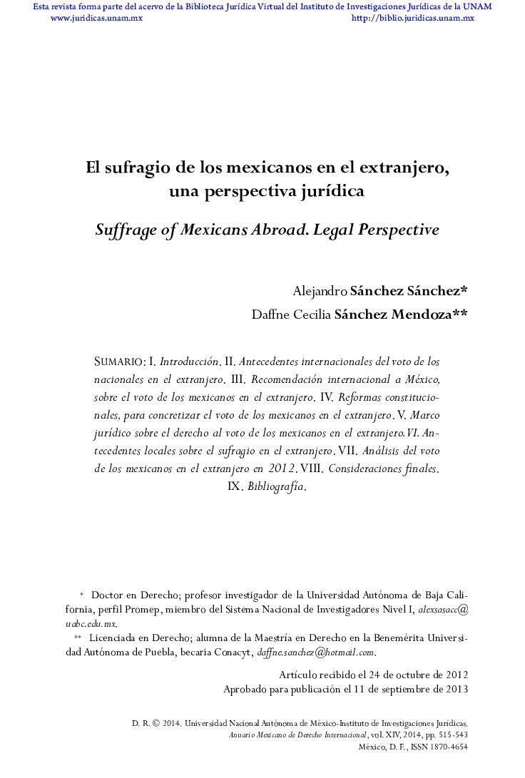 El sufragio de los mexicanos en el extranjero, una perspectiva jurídica