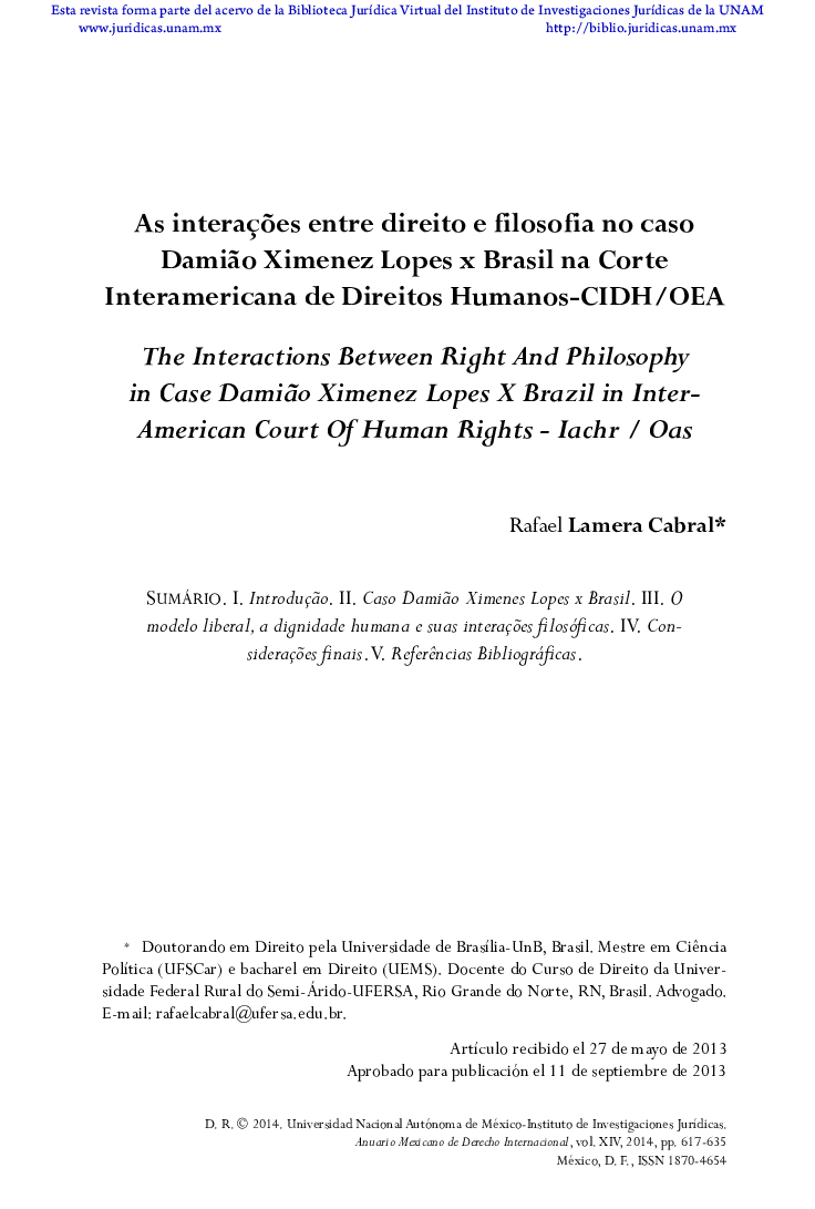 As interações entre direito e filosofia no caso Damião Ximenez Lopes x Brasil na Corte Interamericana de Direitos Humanos-CIDH/OEA