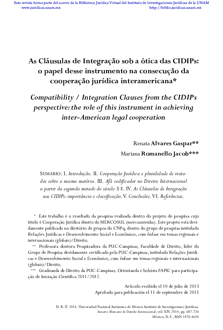 As Cláusulas de Integração sob a ótica das CIDIPs: o papel desse instrumento na consecução da cooperação jurídica interamericana*