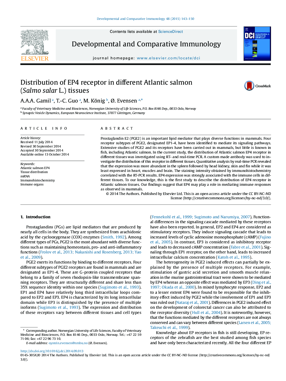 Distribution of EP4 receptor in different Atlantic salmon (Salmo salar L.) tissues