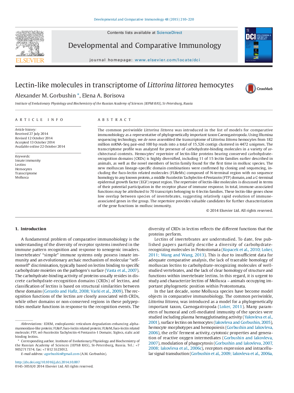 Lectin-like molecules in transcriptome of Littorina littorea hemocytes