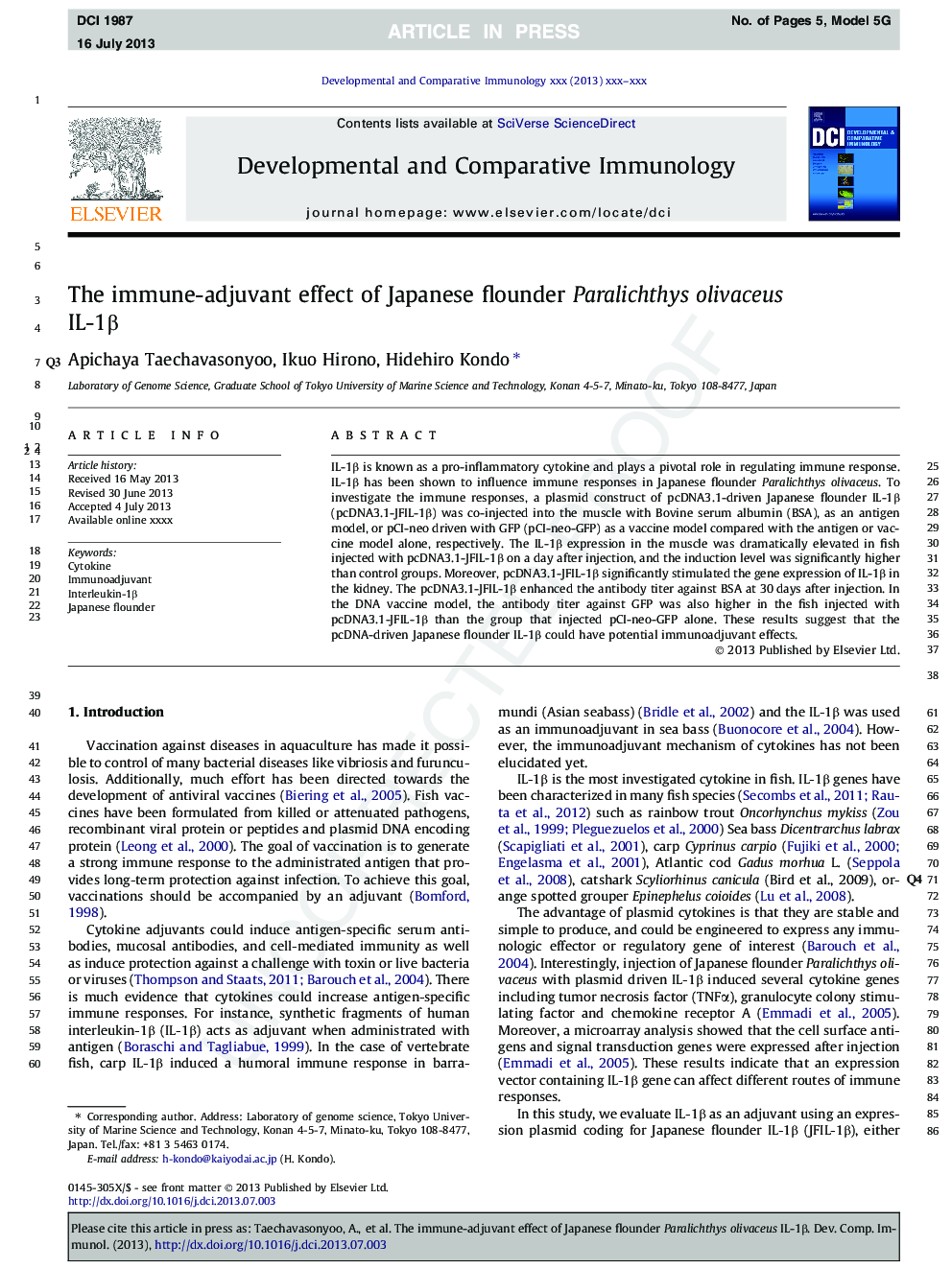 The immune-adjuvant effect of Japanese flounder Paralichthys olivaceus IL-1Î²