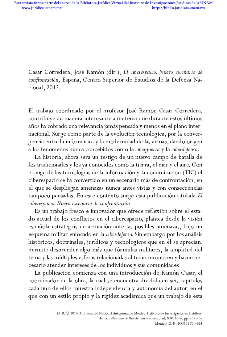 عکس صفحه اول مقاله: Casar Corredera, José Ramón (dir.), El ciberespacio. Nuevo escenario de confrontación, España, Centro Superior de Estudios de la Defensa Nacional, 2012 Casar Corredera, José Ramón (dir.), El ciberespacio. Nuevo escenario de confrontación, España, Centro Superior de Estudios de la Defensa Nacional, 2012