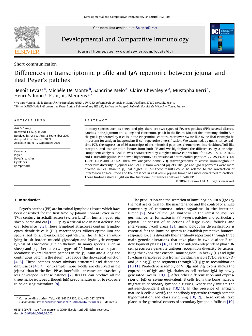 Differences in transcriptomic profile and IgA repertoire between jejunal and ileal Peyer's patches