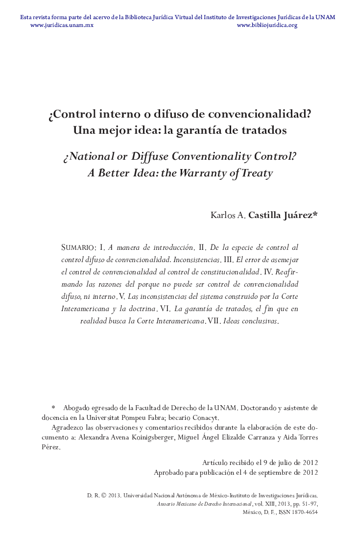 ¿Control interno o difuso de convencionalidad? una mejor idea: la garantía de tratados