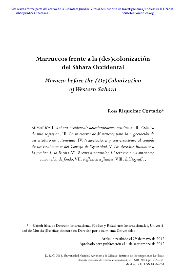 Marruecos frente a la (des)colonización del Sáhara Occidental