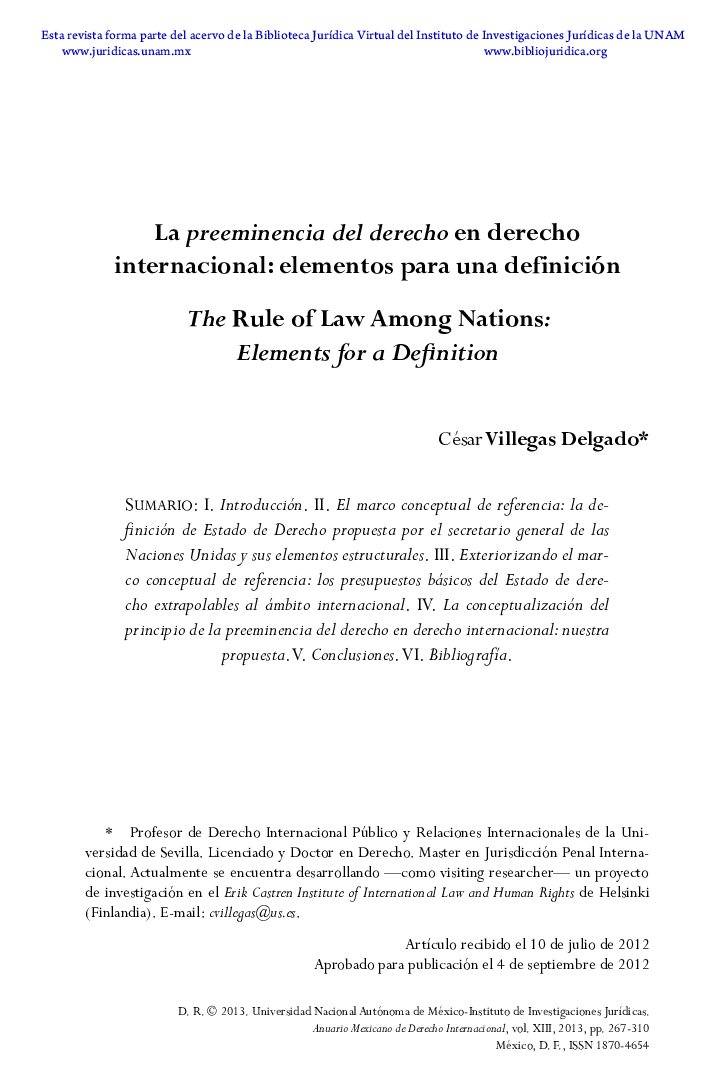 La preeminencia del derecho en derecho internacional: elementos para una definición