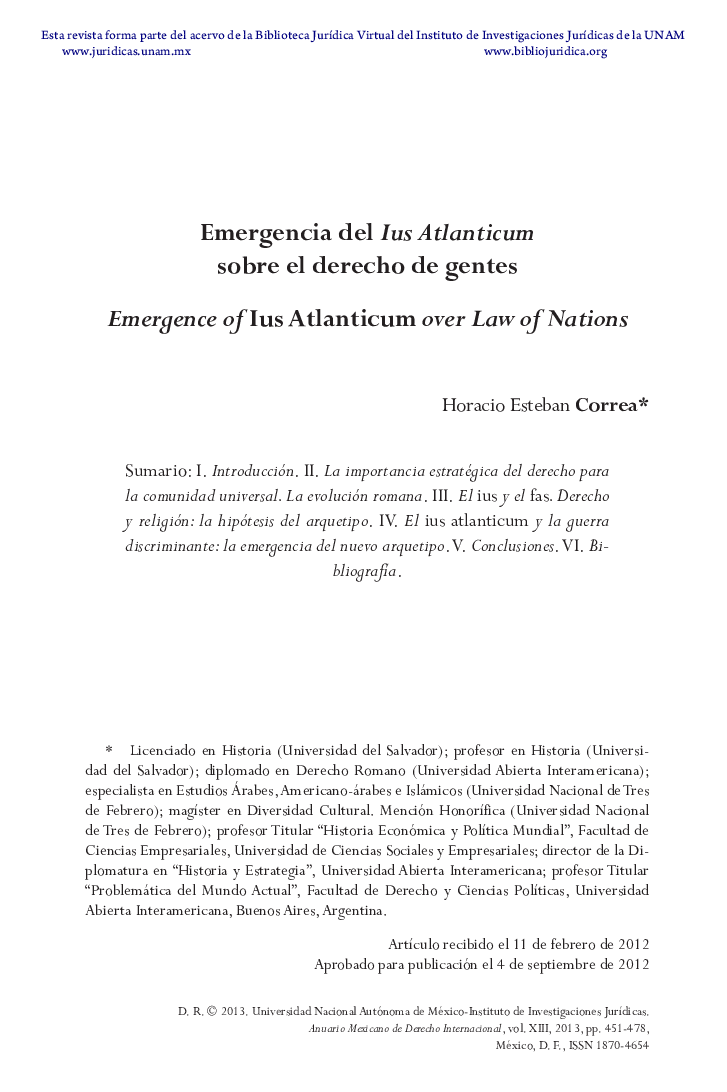 Emergencia del Ius Atlanticum sobre el derecho de gentes