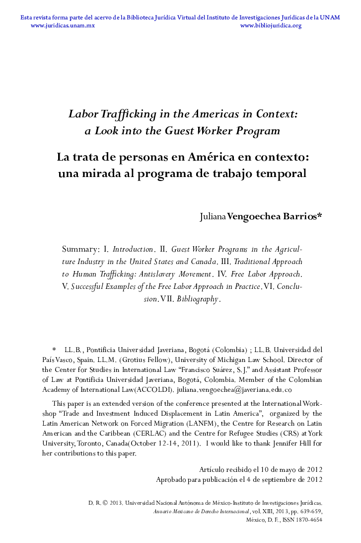 Labor Trafficking in the Americas in Context: a Look into the Guest Worker Program