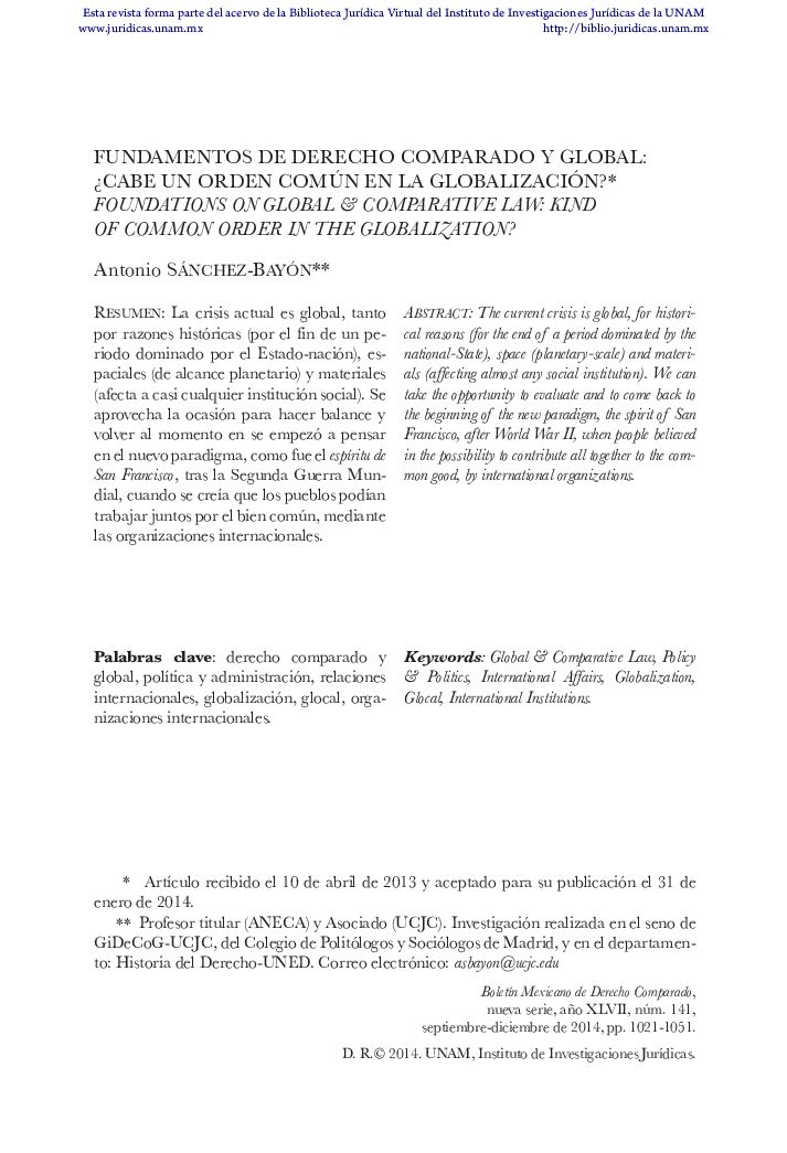 Fundamentos de derecho comparado y global: Â¿Cabe un orden común en la globalización?