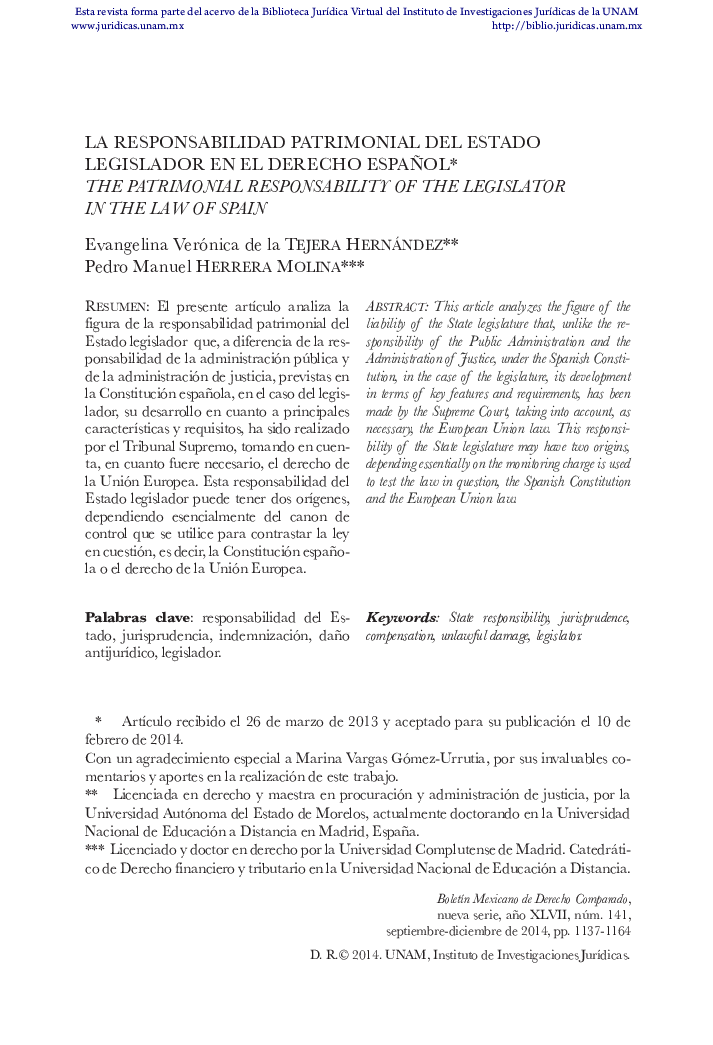 La responsabilidad patrimonial del estado legislador en el derecho español