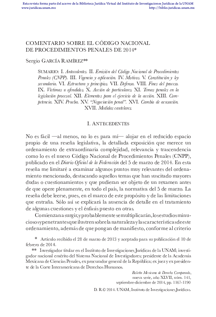 Comentario sobre el código nacional de procedimientos penales de 2014