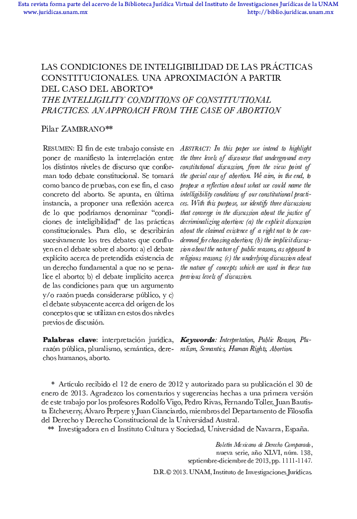 Las condiciones de inteligibilidad de las prácticas constitucionales. una aproximación a partir del caso del aborto*