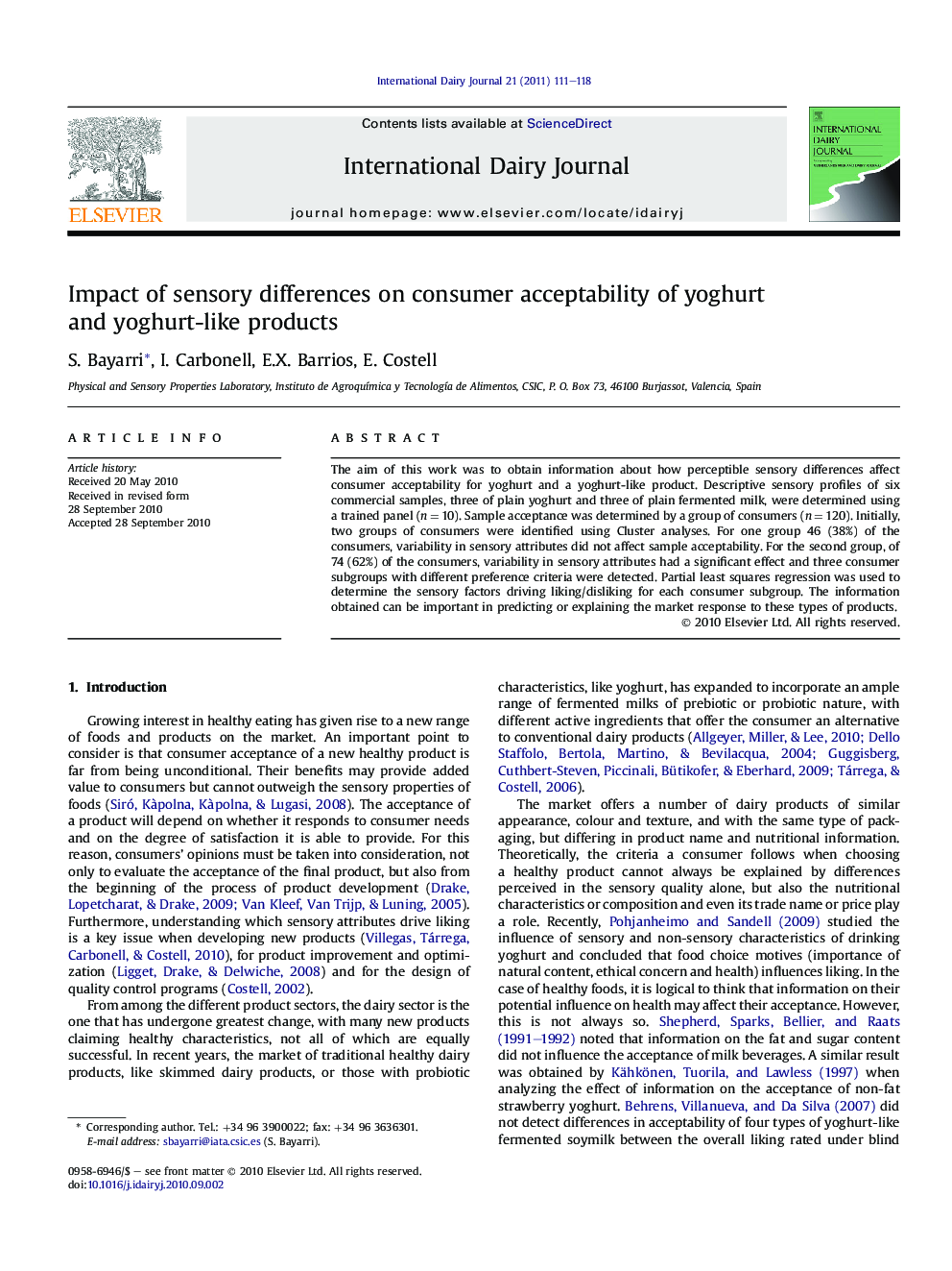 Impact of sensory differences on consumer acceptability of yoghurt and yoghurt-like products