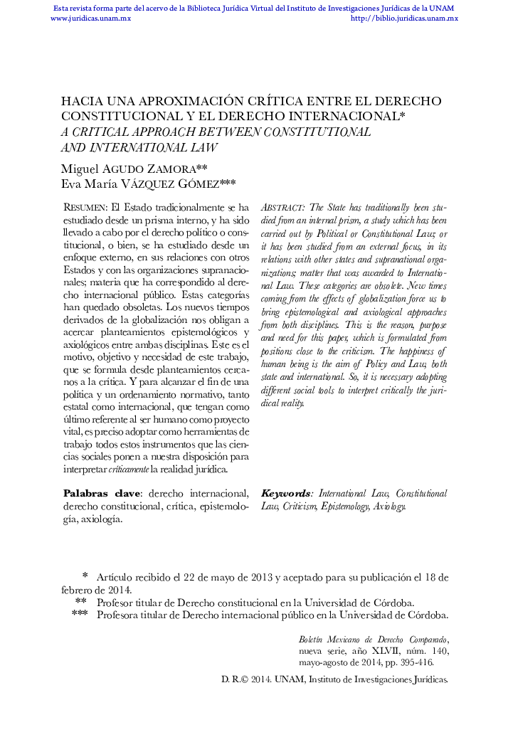 Hacia una aproximación crítica entre el derecho constitucional y el derecho internacional