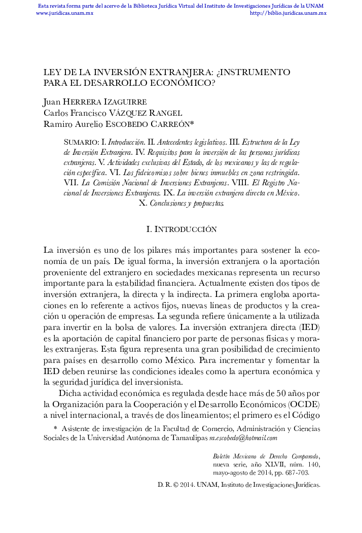 Ley de la inversión extranjera: Â¿instrumento para el desarrollo económico?