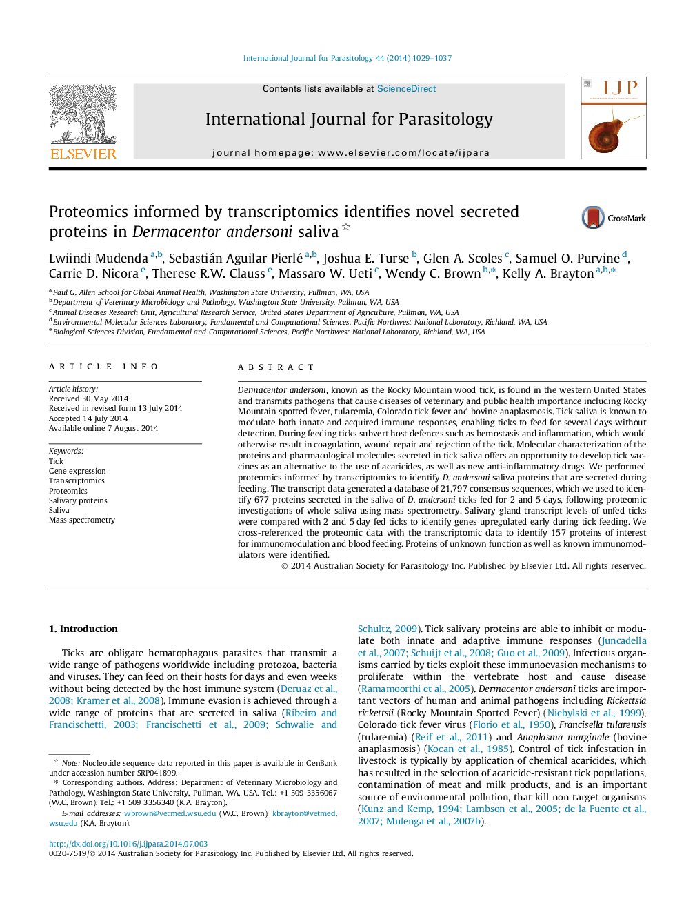 Proteomics informed by transcriptomics identifies novel secreted proteins in Dermacentor andersoni saliva