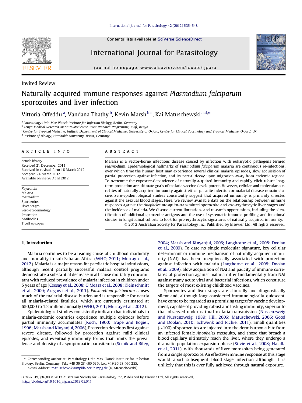 Naturally acquired immune responses against Plasmodium falciparum sporozoites and liver infection