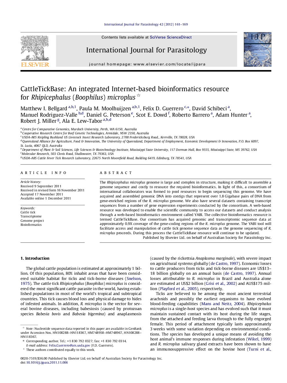 CattleTickBase: An integrated Internet-based bioinformatics resource for Rhipicephalus (Boophilus) microplus