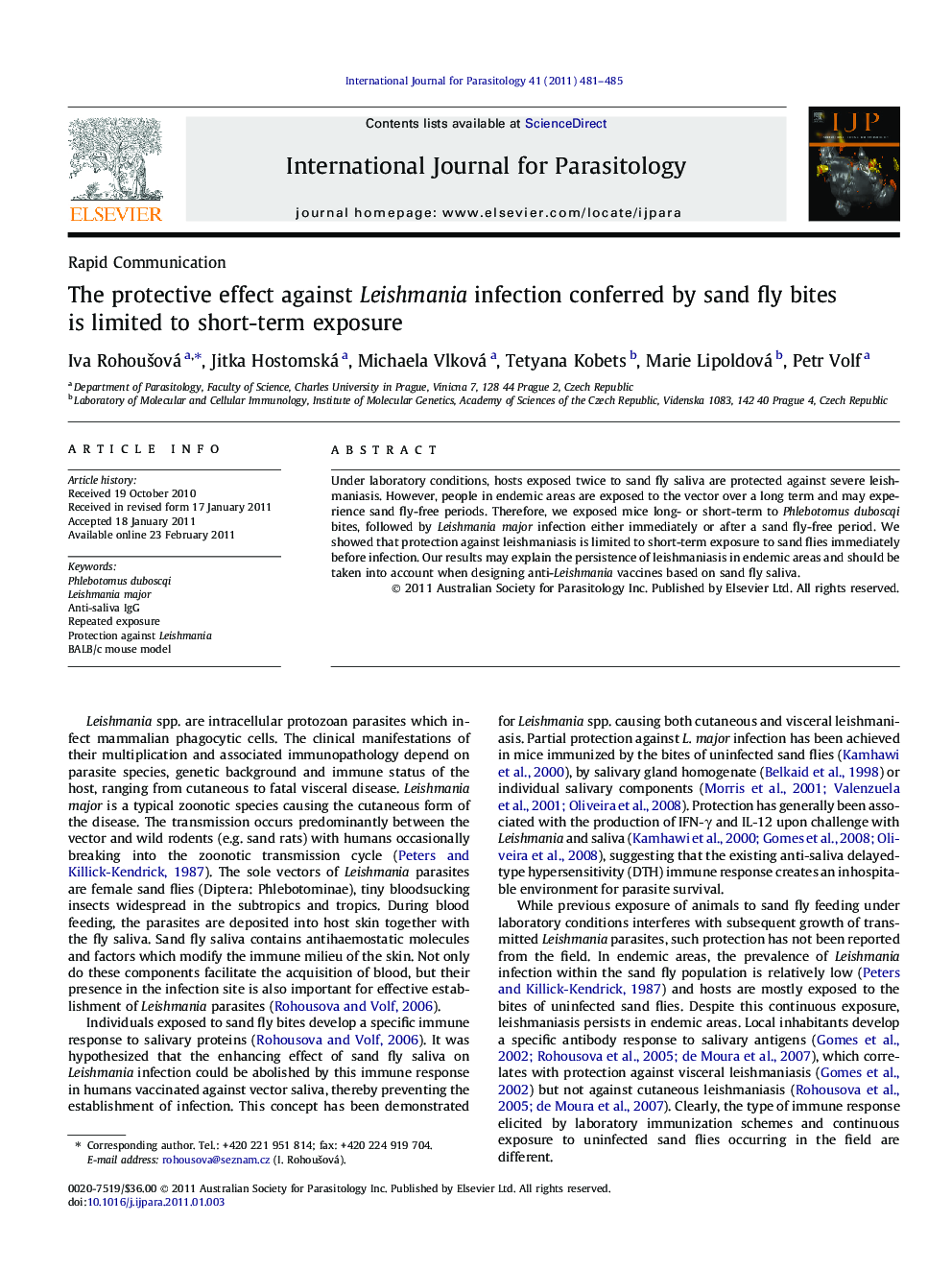 The protective effect against Leishmania infection conferred by sand fly bites is limited to short-term exposure