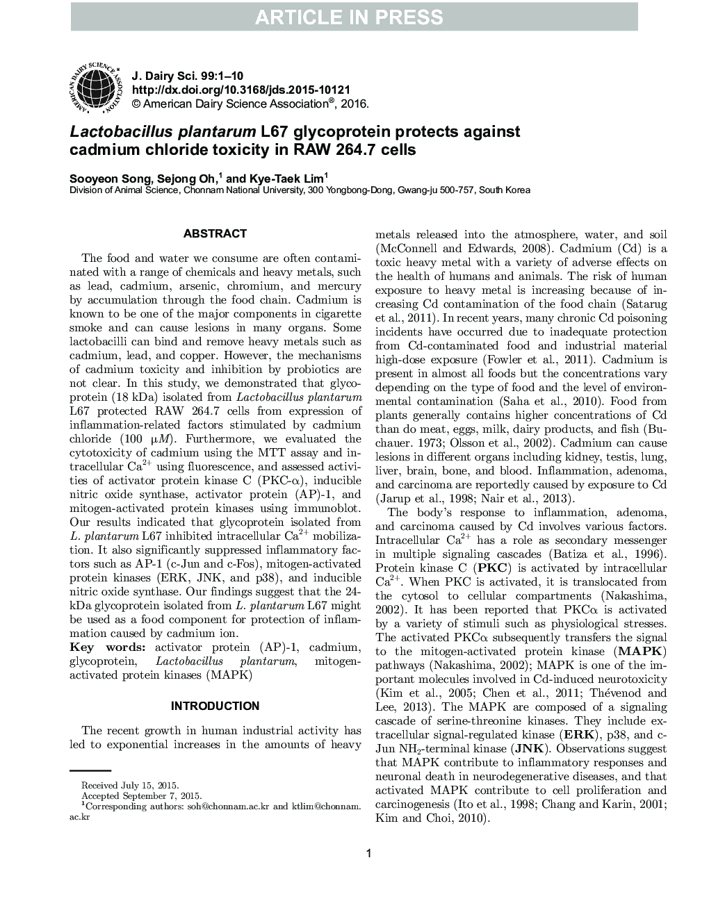 Lactobacillus plantarum L67 glycoprotein protects against cadmium chloride toxicity in RAW 264.7 cells