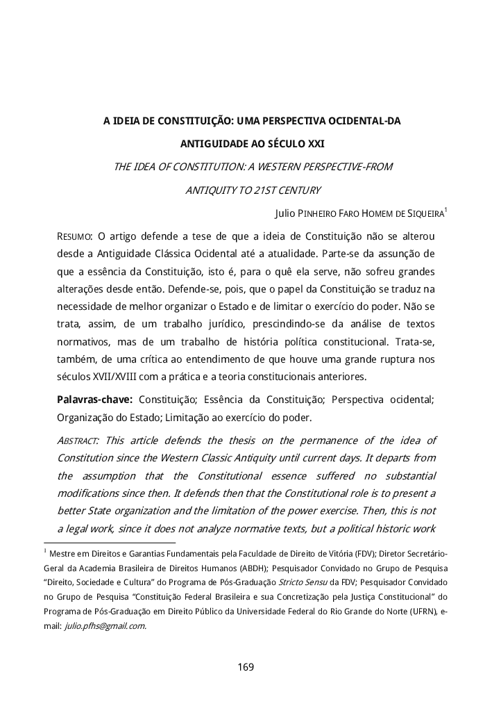 A IDEIA DE CONSTITUIÇÃO: UMA PERSPECTIVA OCIDENTAL‐DA ANTIGUIDADE AO SÉCULO XXI
