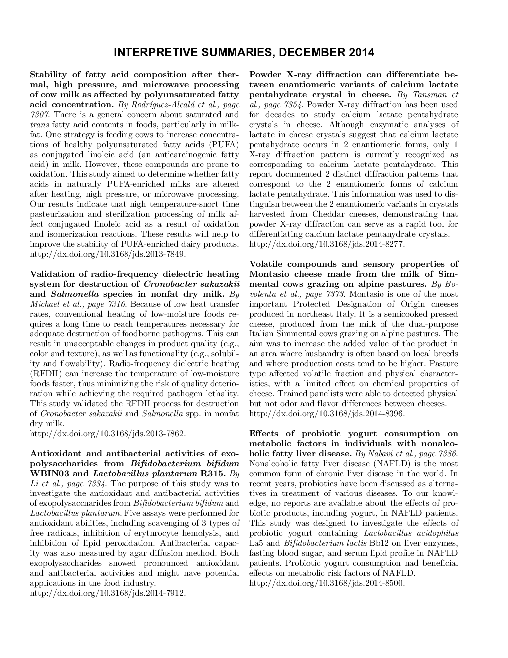 Interpretive Summaries, December 2014