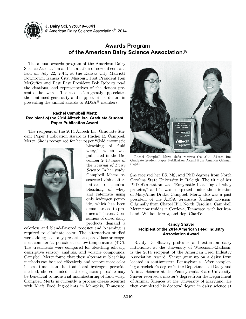 Awards Program of the American Dairy Science Association®