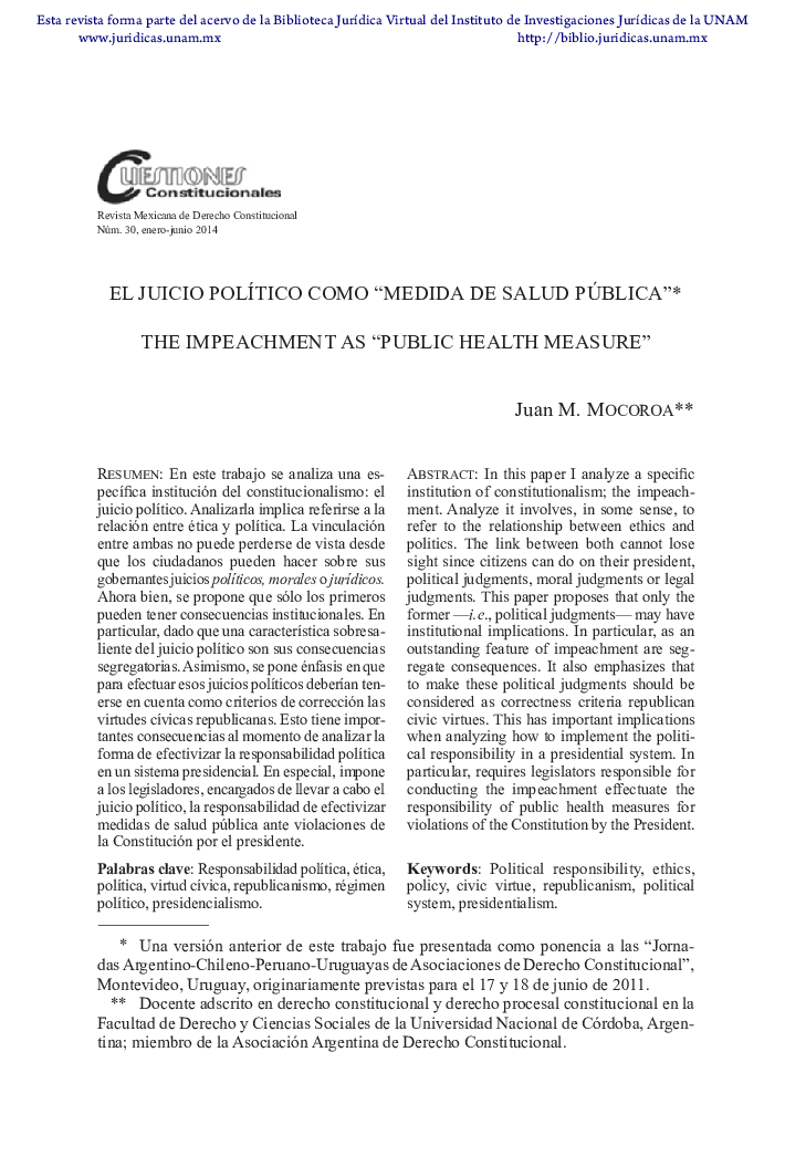 El juicio político como “Medida de salud pública”*