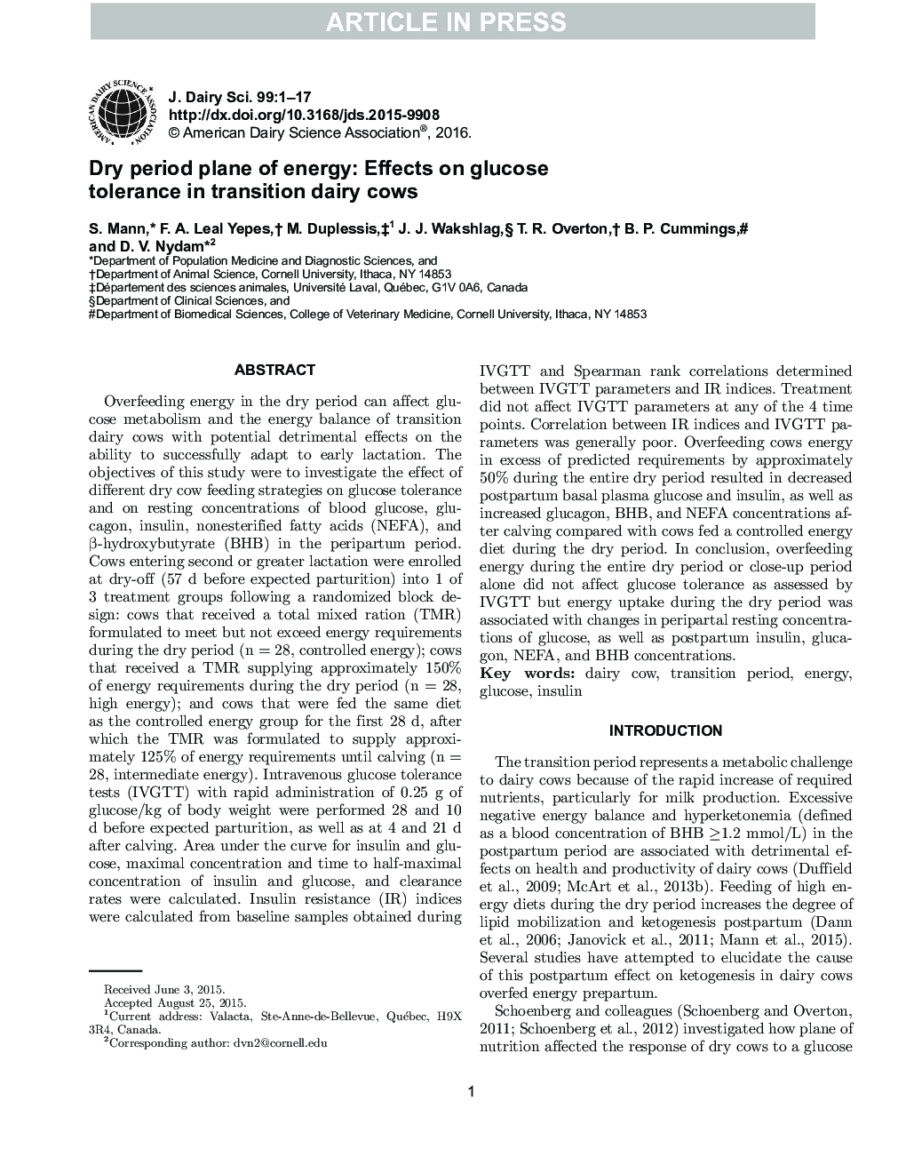 محدوده زمانی خشکی انرژی: تأثیر بر تحمل گلوکز در گاوهای شیری منتخب 