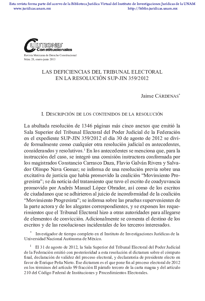 Las deficiencias del tribunal electoral en la resolución sup-jin 359/2012