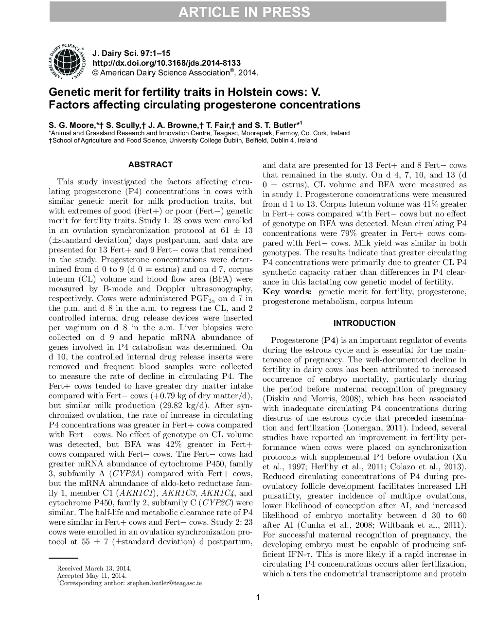 Genetic merit for fertility traits in Holstein cows: V. Factors affecting circulating progesterone concentrations