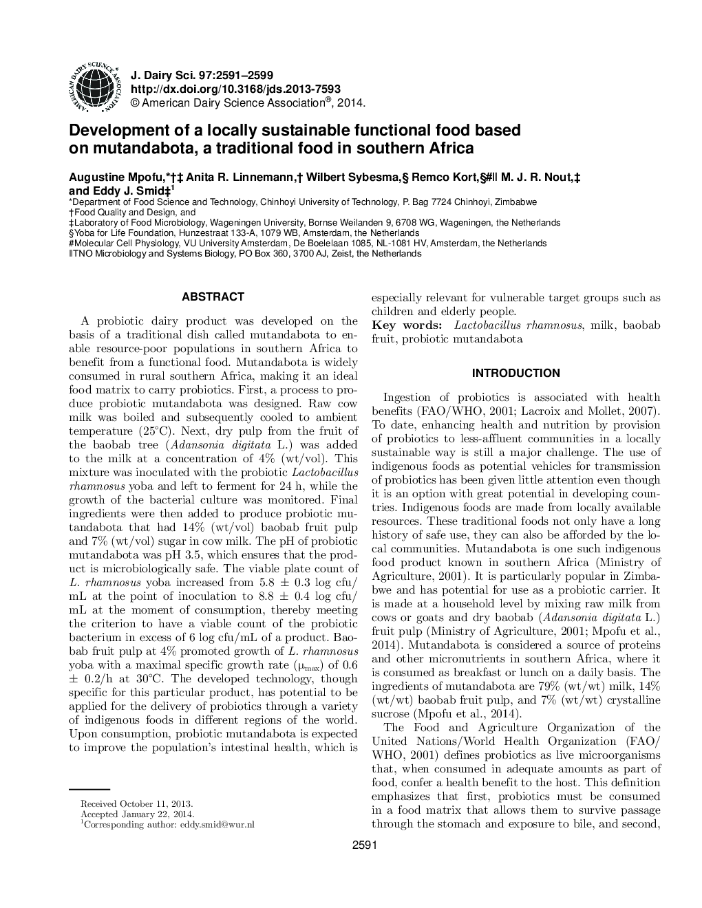 Development of a locally sustainable functional food based on mutandabota, a traditional food in southern Africa