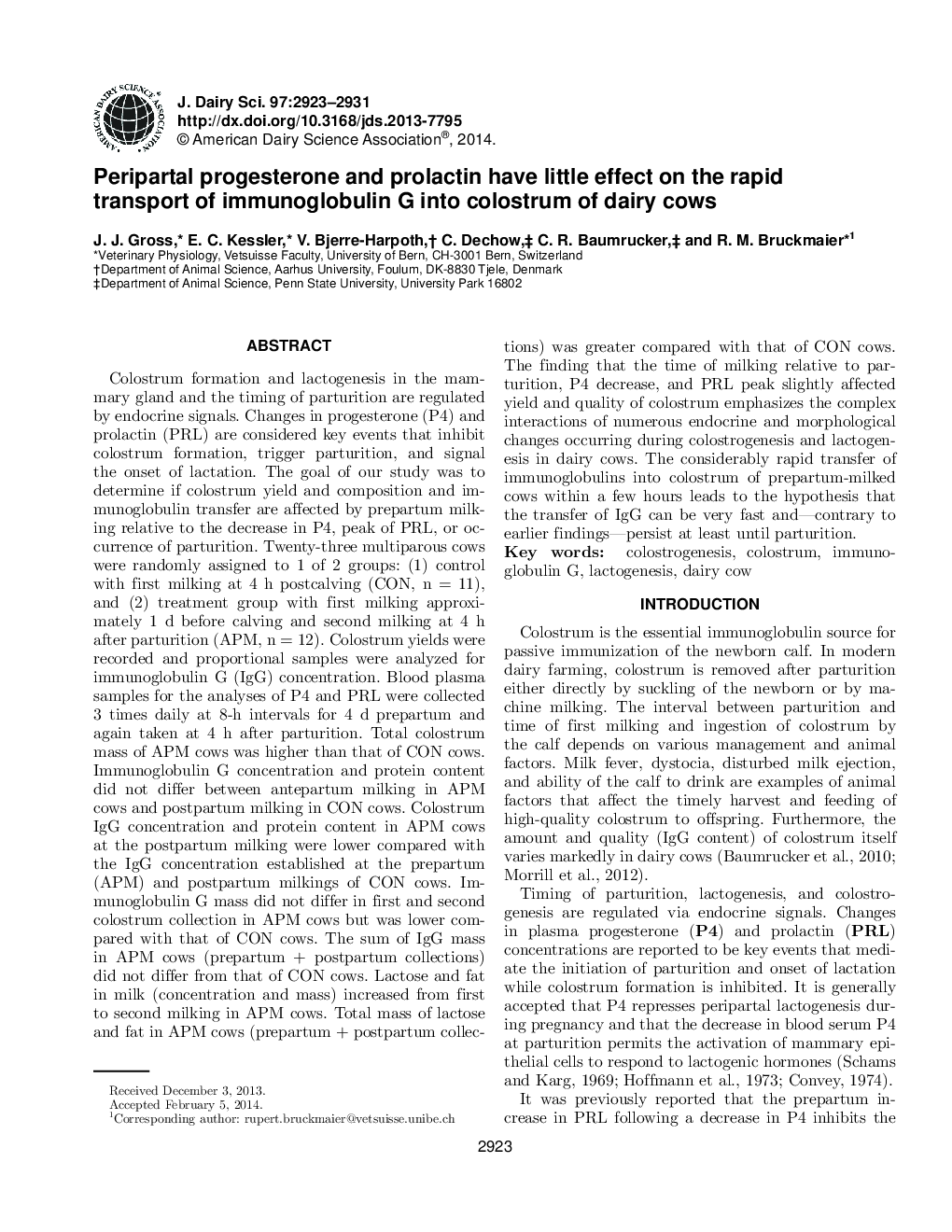 Peripartal progesterone and prolactin have little effect on the rapid transport of immunoglobulin G into colostrum of dairy cows