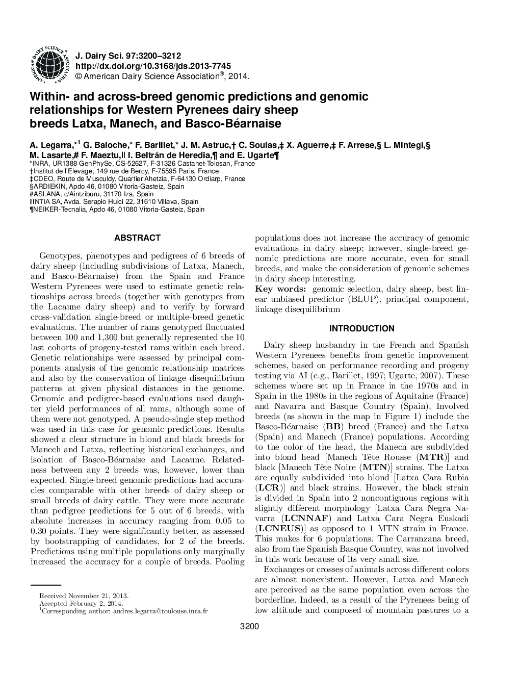 Within- and across-breed genomic predictions and genomic relationships for Western Pyrenees dairy sheep breeds Latxa, Manech, and Basco-Béarnaise